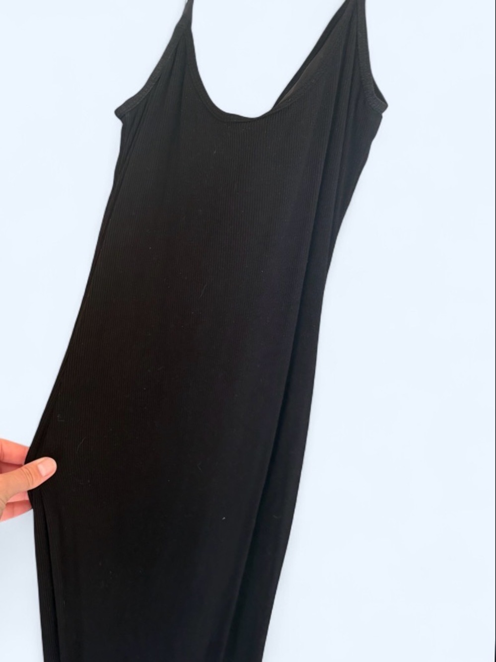 Classic Black Ribbed Maxi Slip Dress - Women